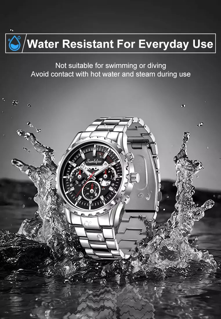 Jam Tangan Pria 8081 Kuarsa Hollow Design Kalender Tali Stainless Steel Jam Tangan Cowok Silverblack