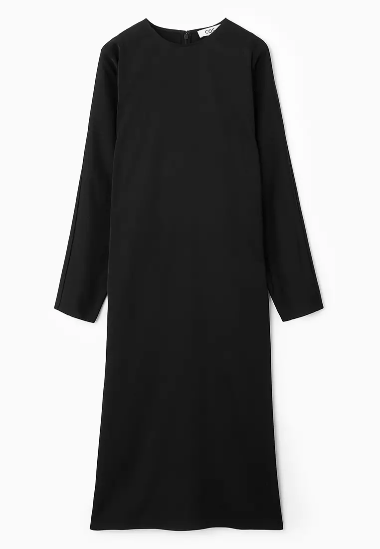 Batwing-Sleeve Satin Shift Dress