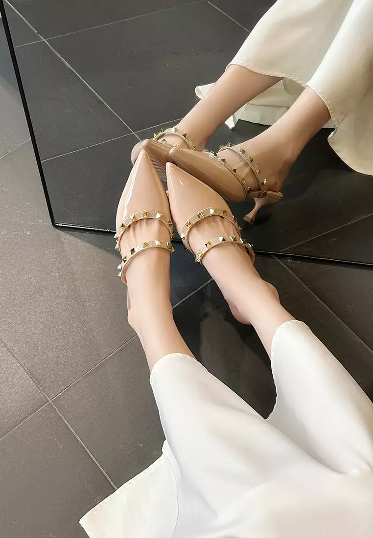 5.5CM Rivet Mid Heel Mules WW833-1