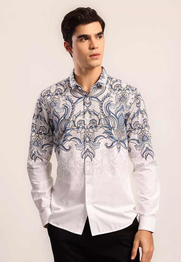 MOC - Kemeja Batik Pria Lengan Panjang Pramujo - White