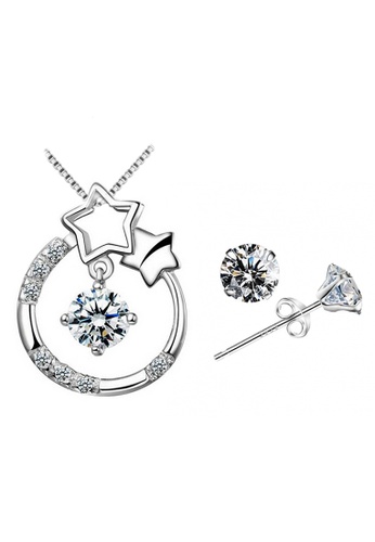 YOUNIQ silver YOUNIQ Starry Eyes 925 Sterling Silver Necklace Pendant with Cubic Zirconia & Earrings Set 54515ACF3B3007GS_1
