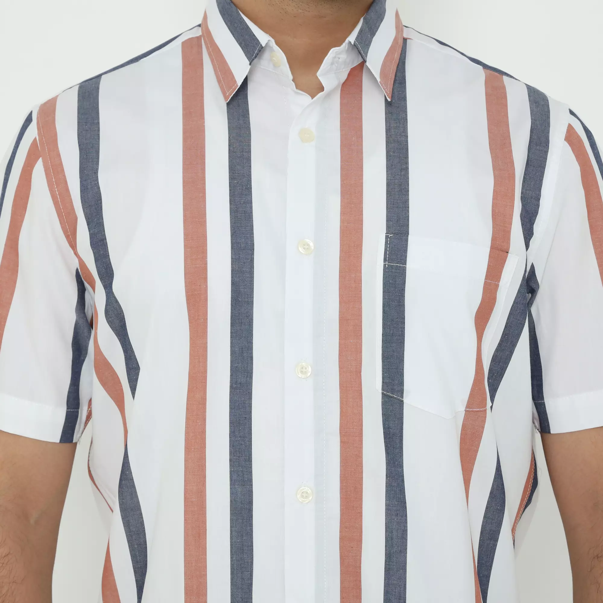 Platini Kemeja Motif Salur Pria Lengan Pendek Katun 73609.45 FIRE BRICK