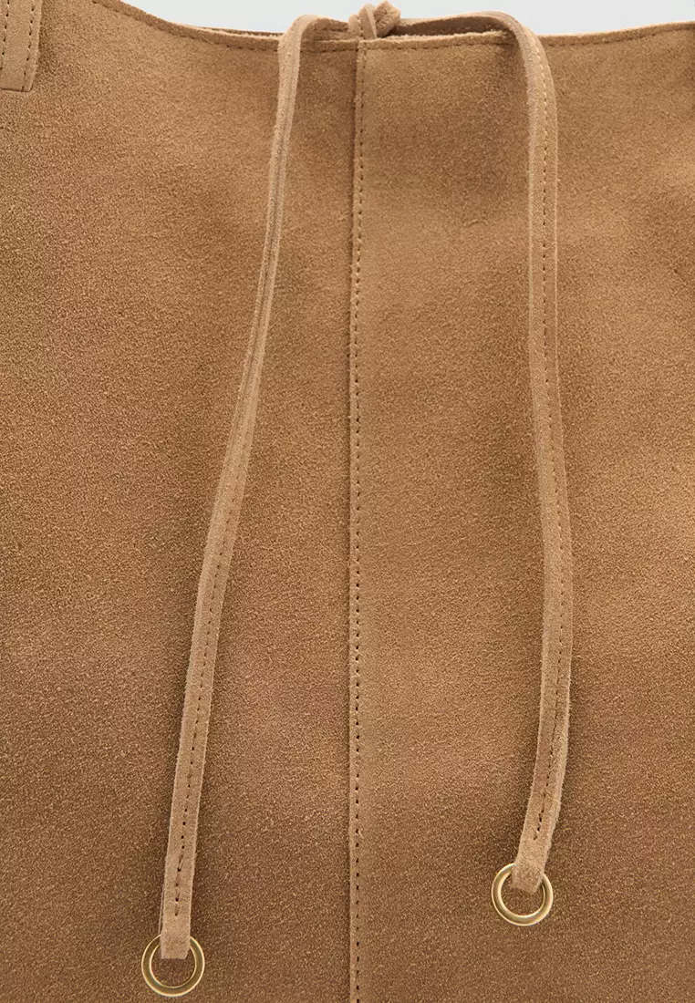 Suede Shopper Bag With Bow Closure