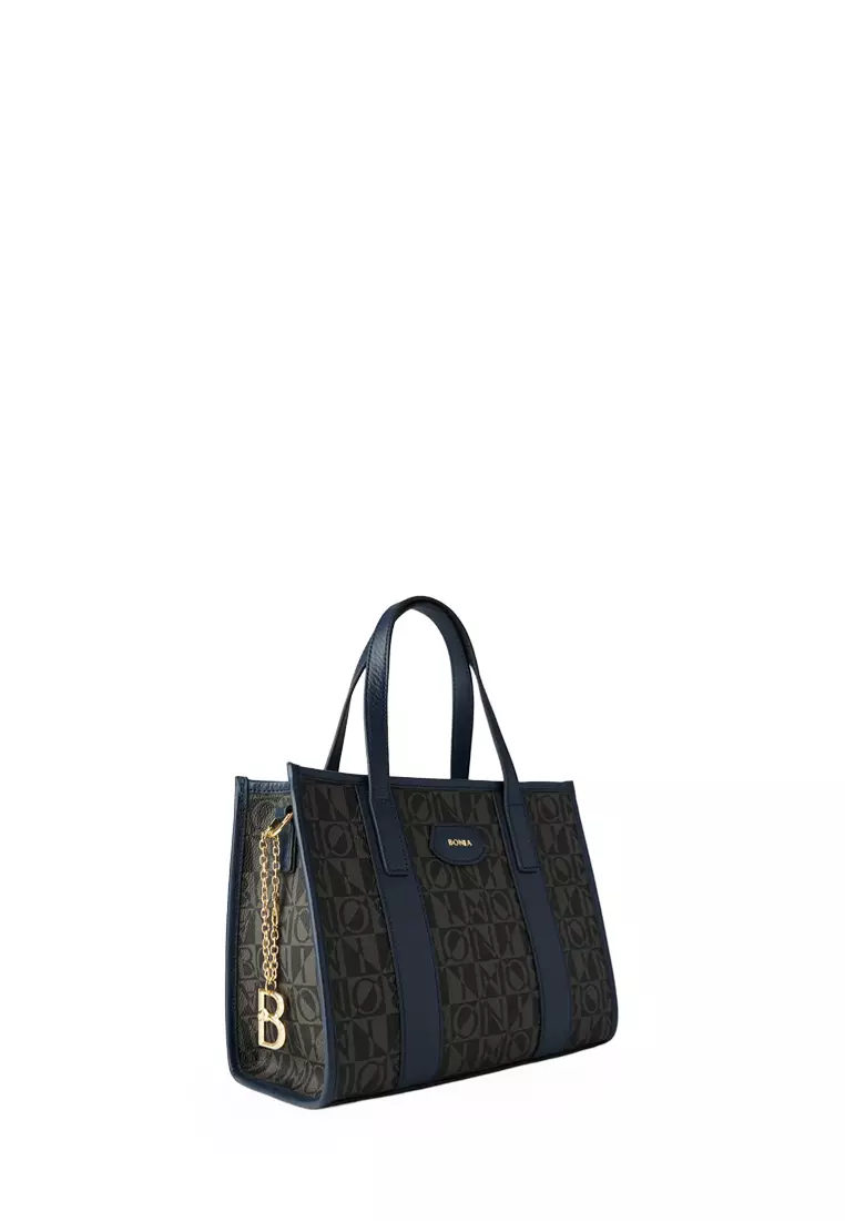 Bonia Navy Erica Small Monogram Tote Bag