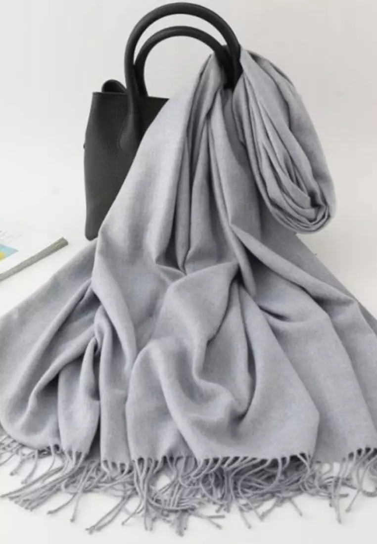 Aksesoris Wanita Plain Viscose Shawl Pashmina Syal Wanita Pebble Grey