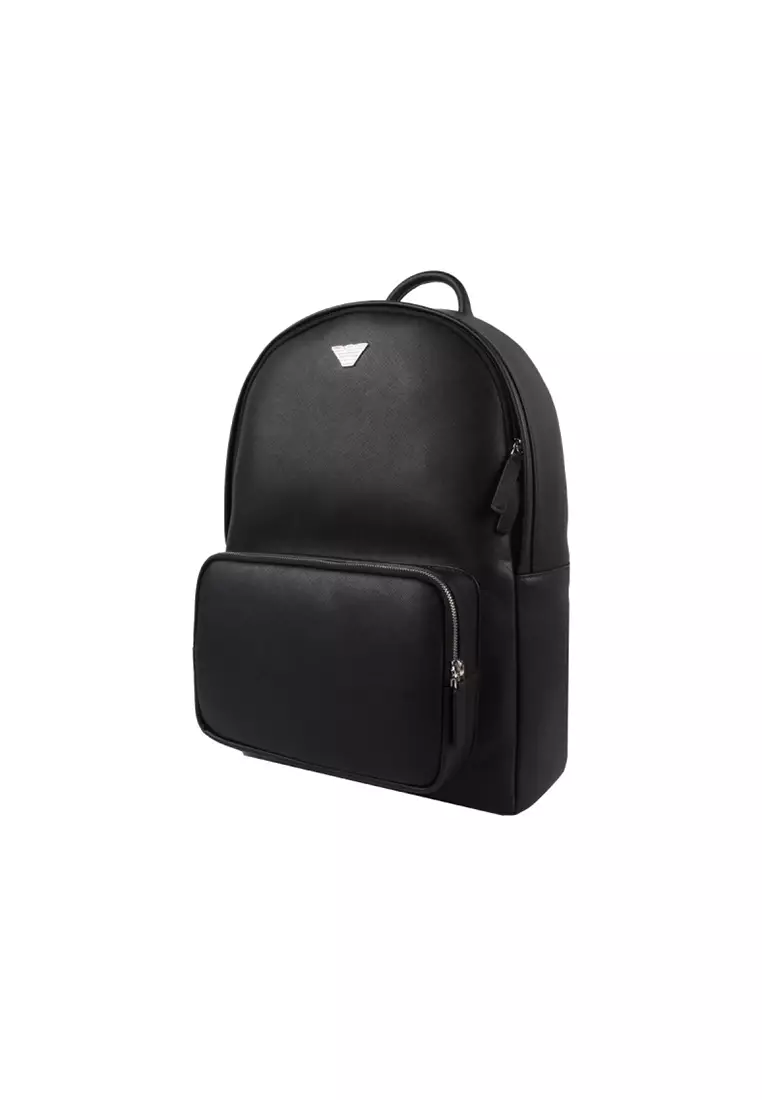 ASV Regenerated Saffiano Leather Round Backpack in Black Y4O250 Y138E