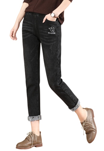 A-IN GIRLS black Elastic Waist Warm Jeans (Plus Cashmere) F6E23AAF2CF9B1GS_1