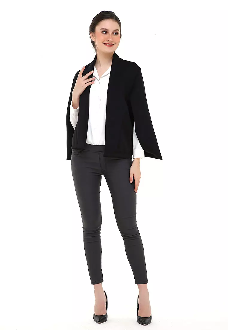Qemsya Jas Wanita Cape Blazer Casual Plain Outer Material Scuba ORIGINAL - Black