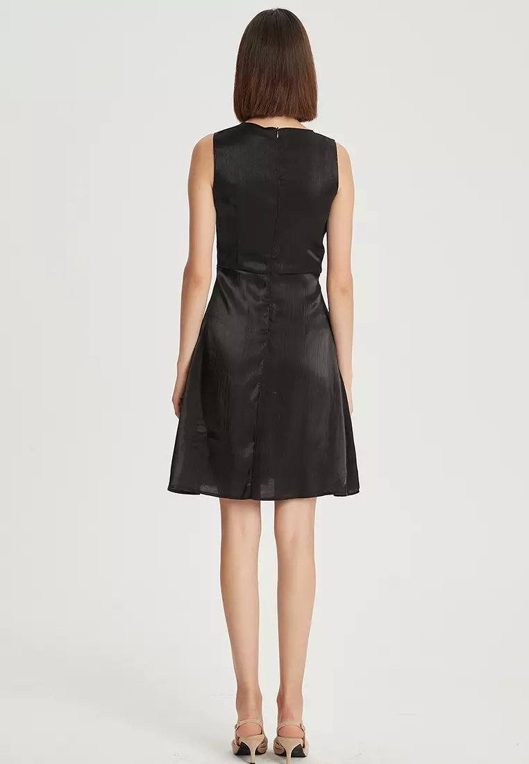 V-neck color-changing glazed satin one piece dress B22041204BK-