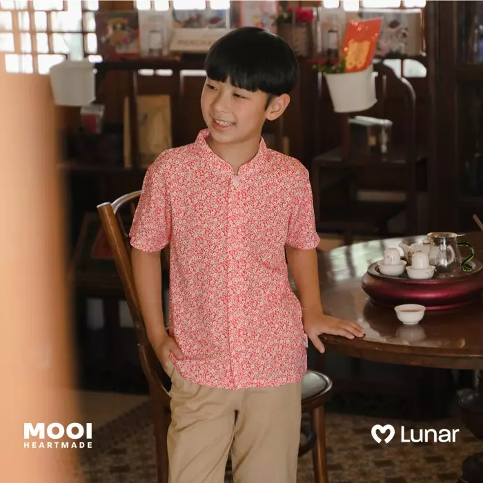 Mooi Kemeja Anak Laki-Laki Lunar Collection Hua Mandarin Shirt - Pink Fushia