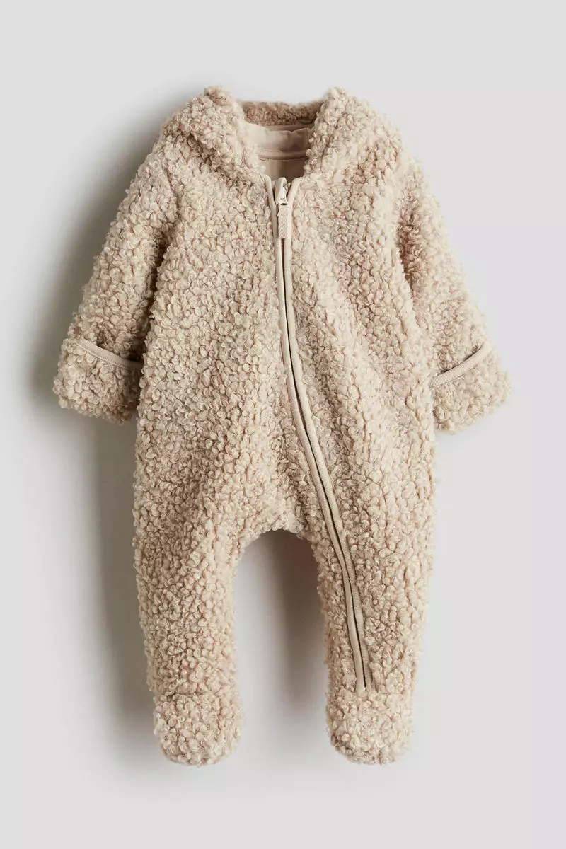 Hooded fluffy pramsuit
