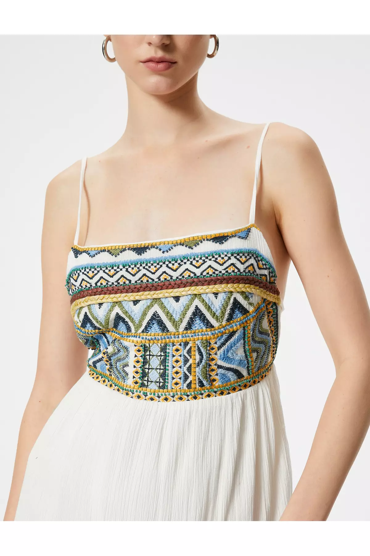 Strap Dress Textured Square Neck Cotton