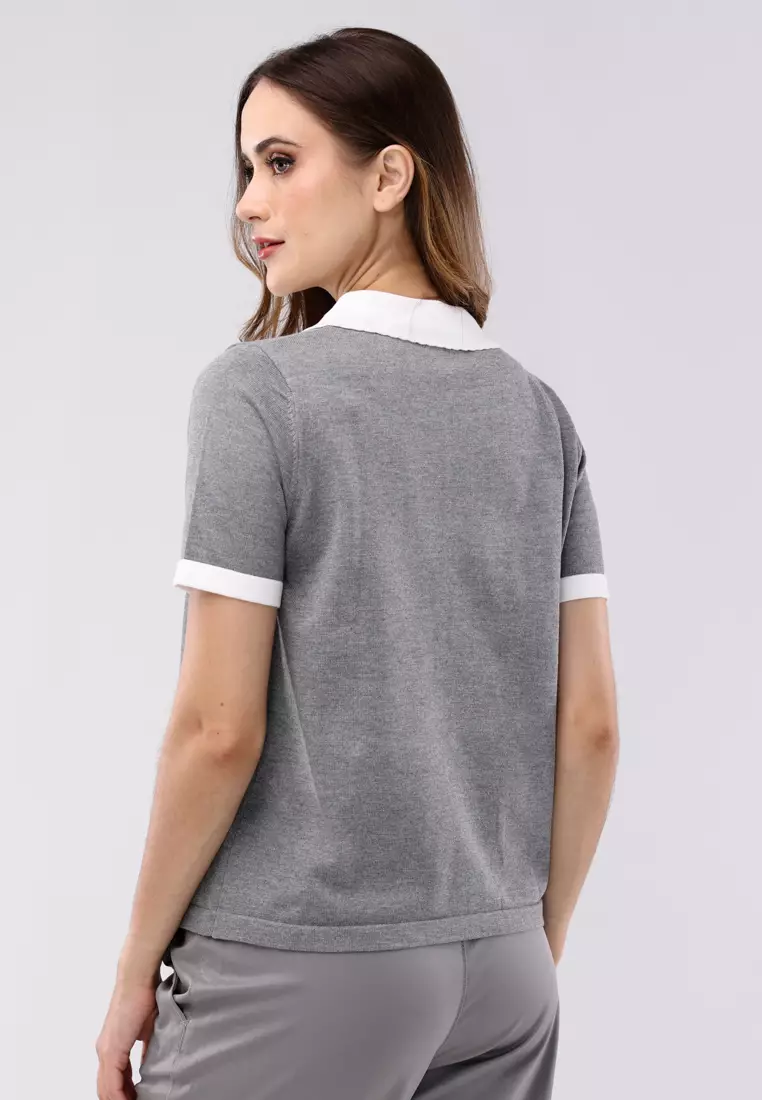 Knitted Plain Short Sleeves Blouse