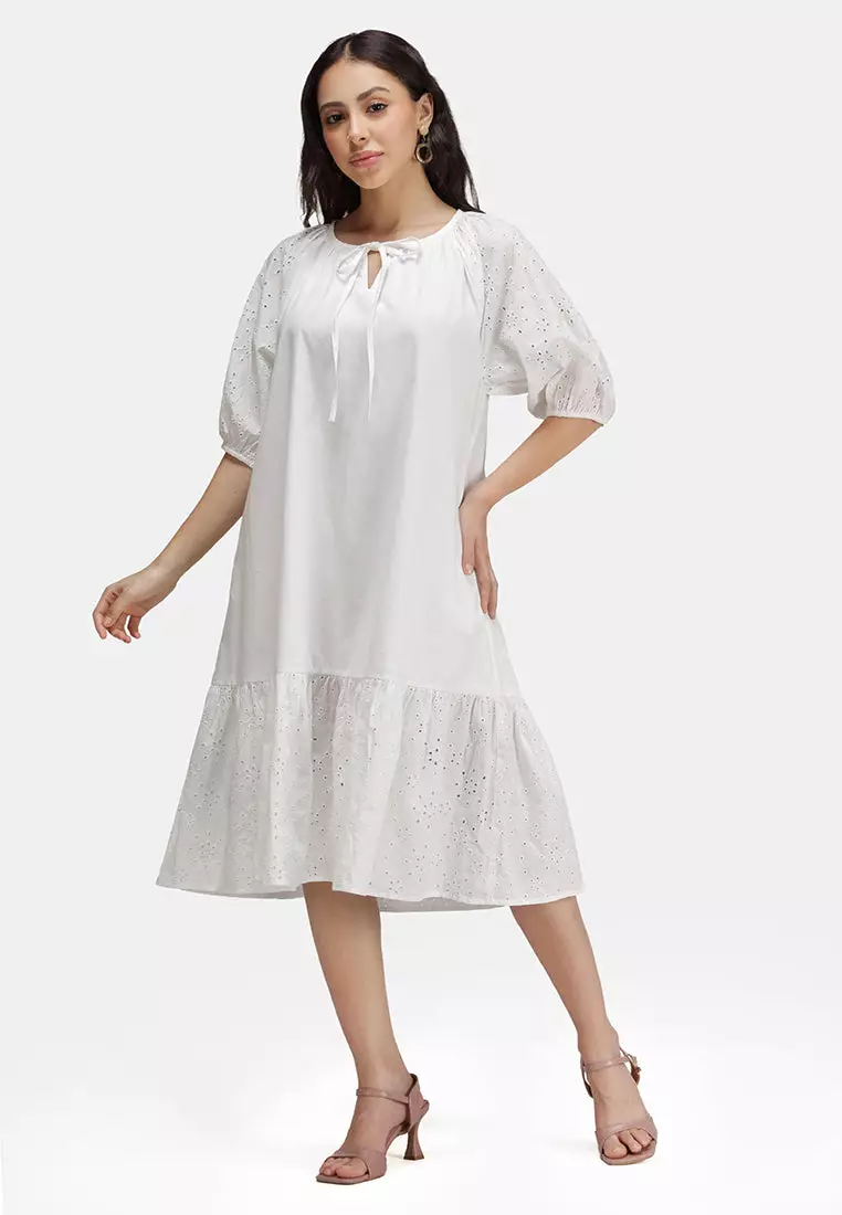 VIRGIO 100% Cotton Schiffli Lace Shirt Dress