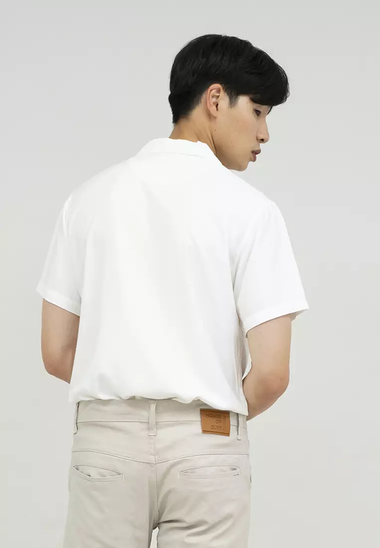 Kemeja bowling shirt pria lengan pendek putih houseofcuff