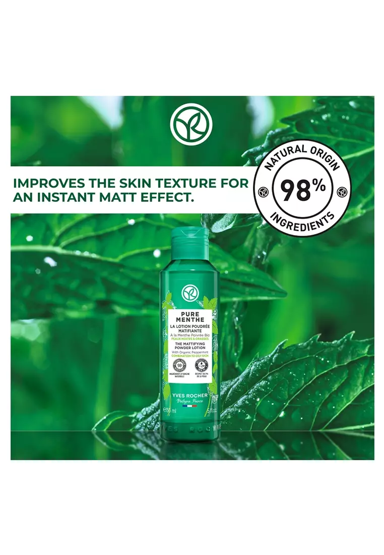 Pure Menthe Mattifying Powder Lotion with Organic Peppermint - 150ml Mattifies Skin