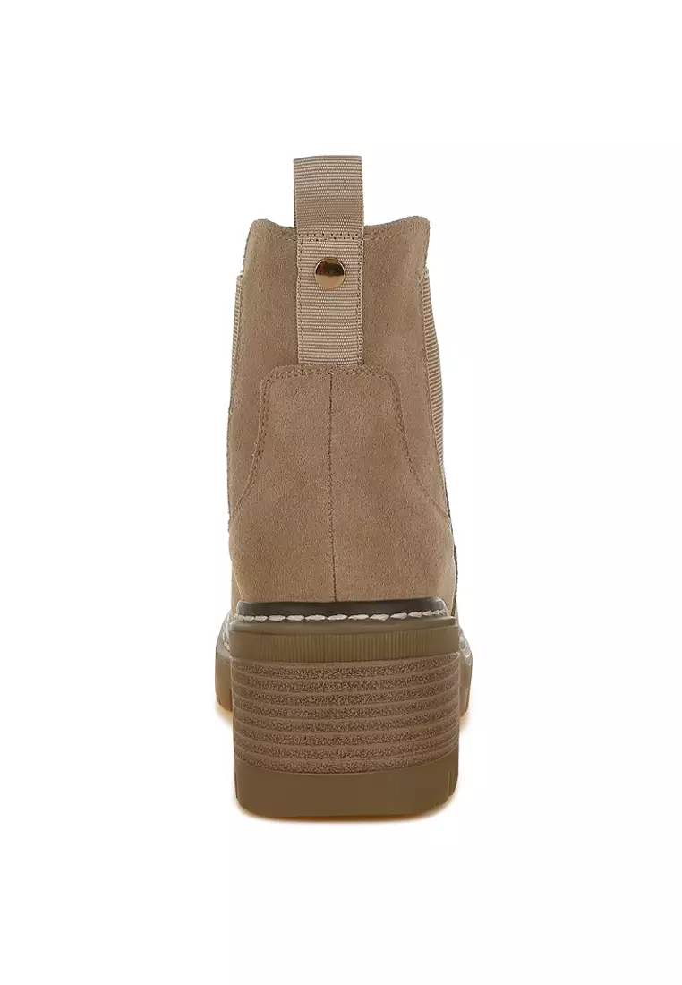 Sepatu bot Chelsea tebal berbahan suede warna krem