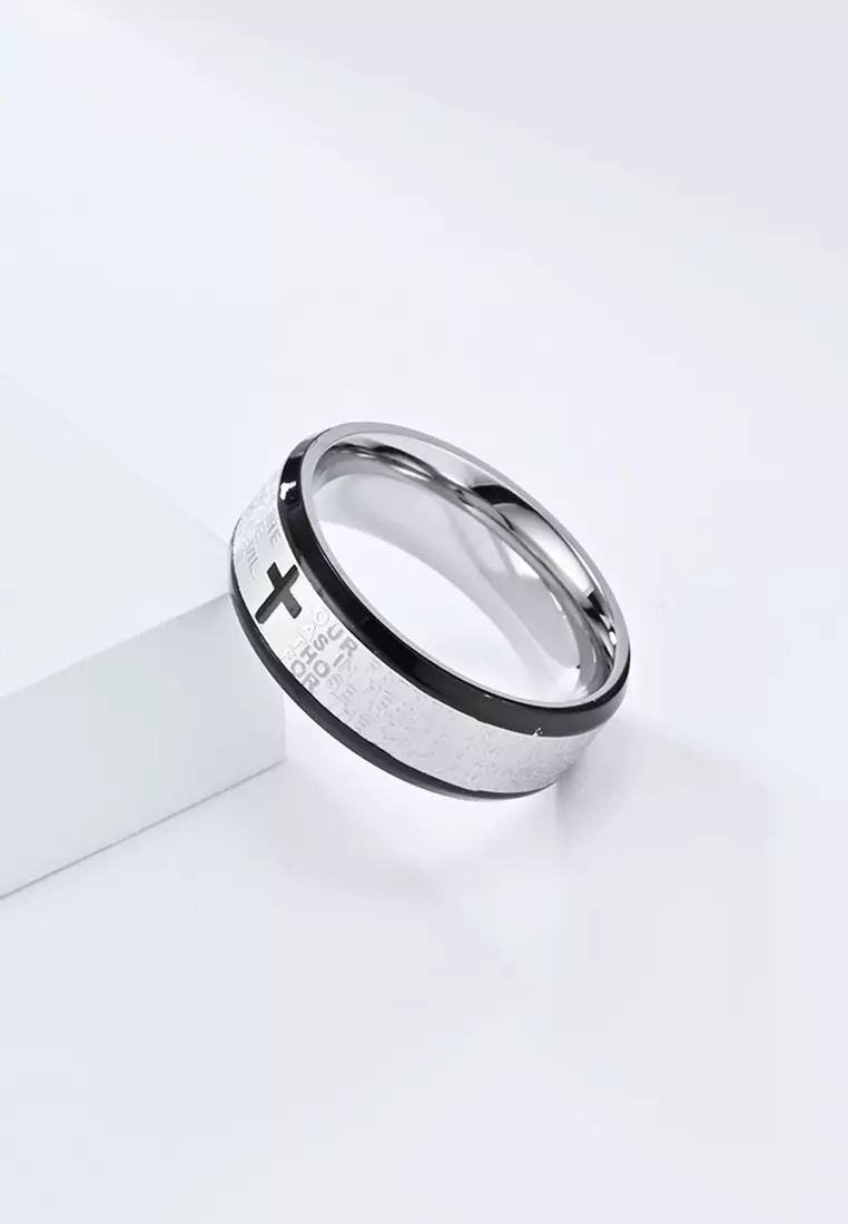 Titanium Steel Bible Verses Cross Ring JW QF-JZ848