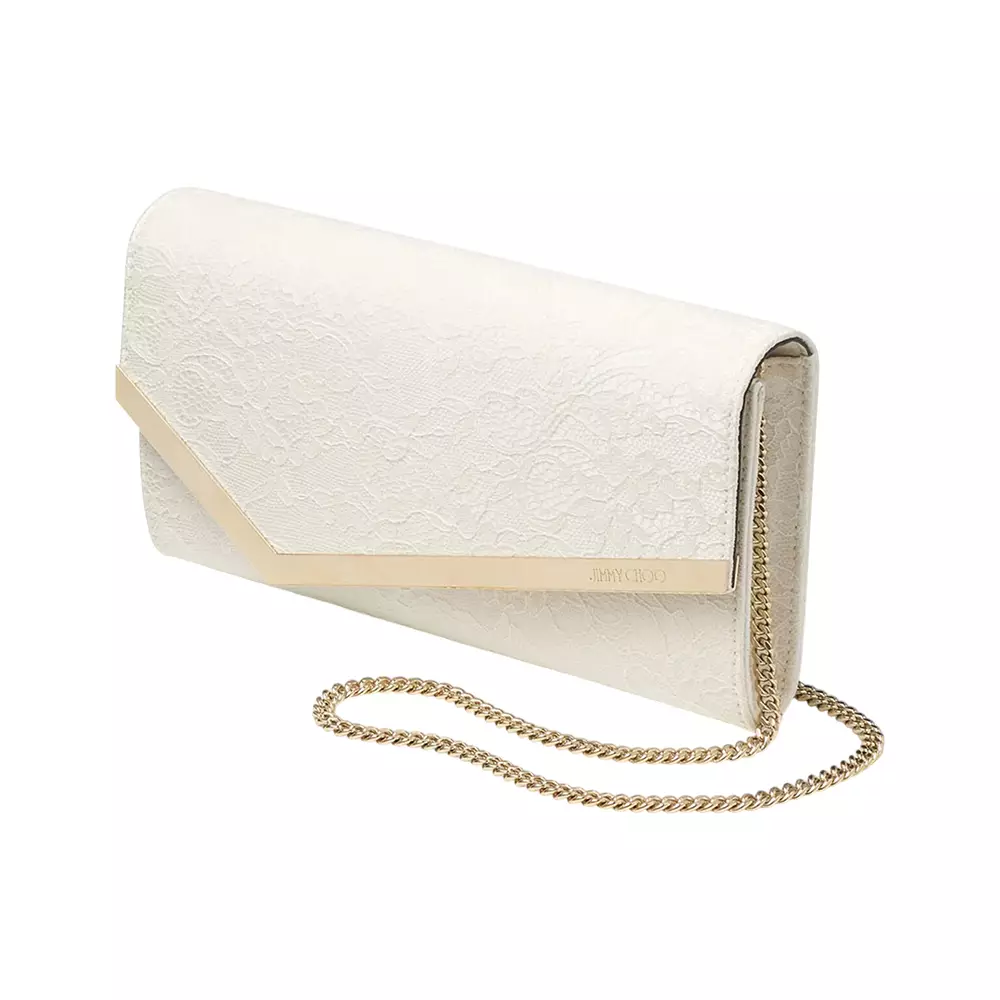 Emmie Lace Chain Linked Clutch Bag Ivory/Light Gold