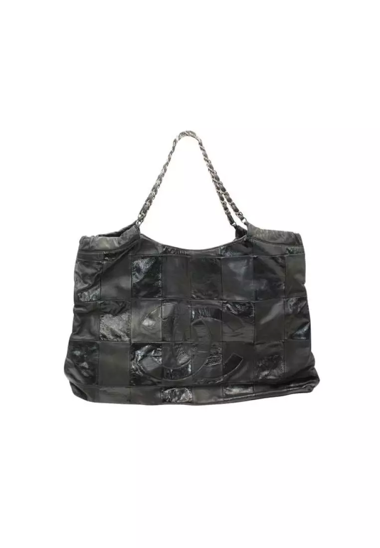 Chanel Black Patent Patchwork Brooklyn Cabas Hobo Tote Bag