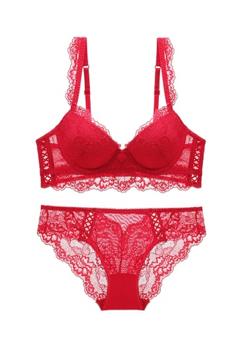 ZITIQUE red Women's French Style Push Up Lace Lingerie Set (Bra and Underwear) - Red 2A7ECUSFC5ED6CGS_1
