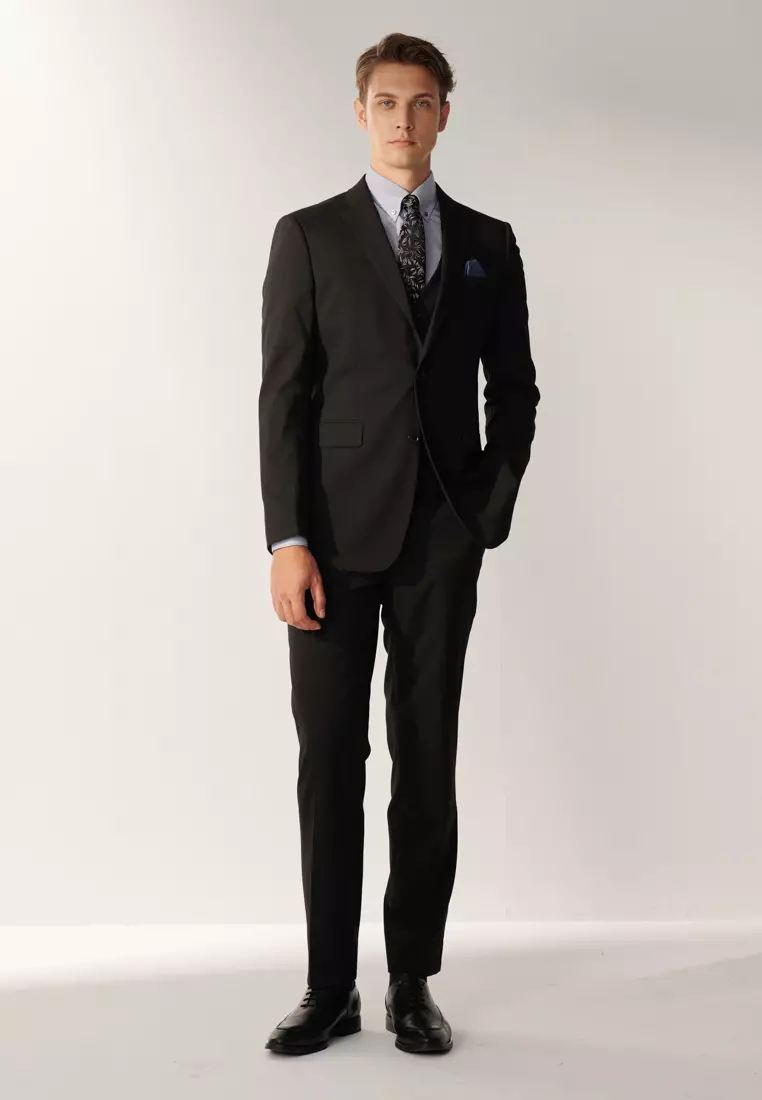 基本款黑色修身西裝褲