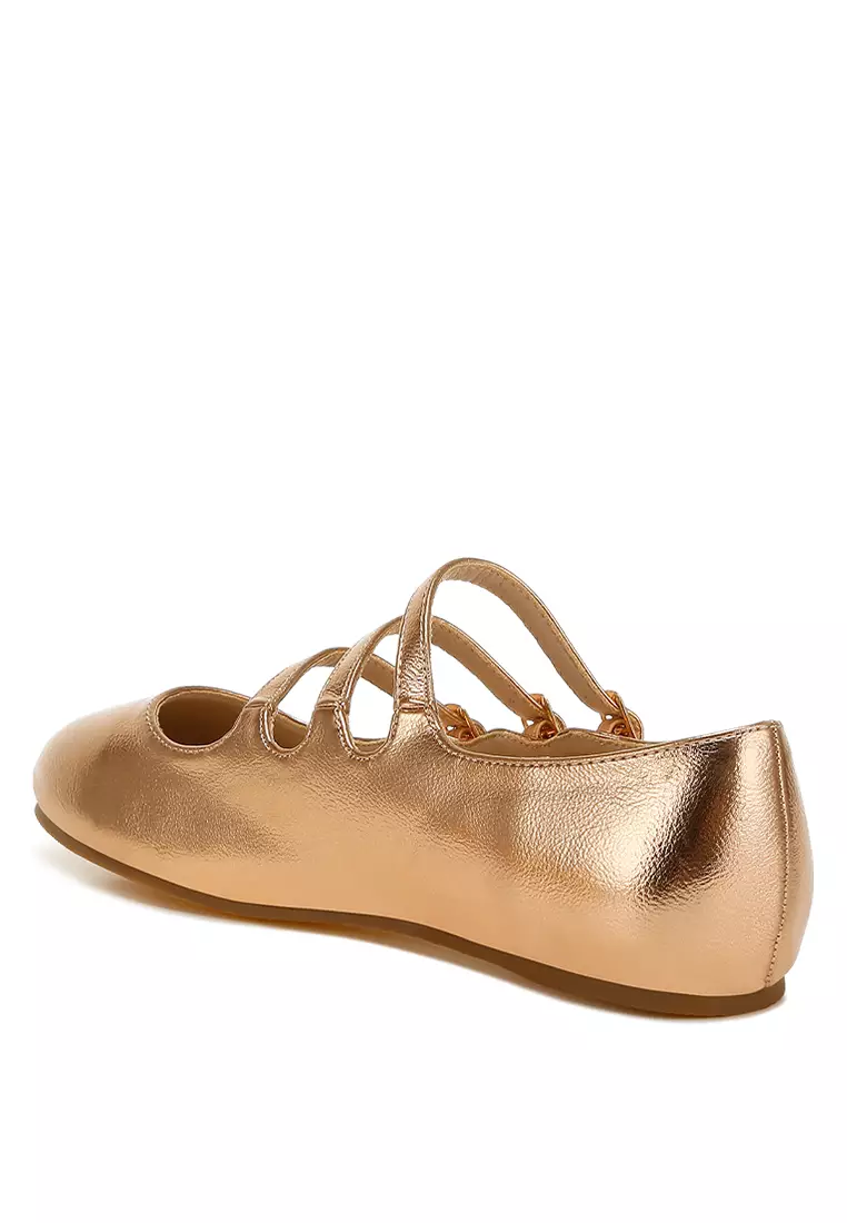 Triple Strap Mary Jane Sandals in Rose Gold