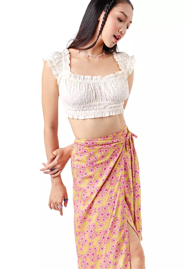 Vintage Floral Midi Wrap Skirt