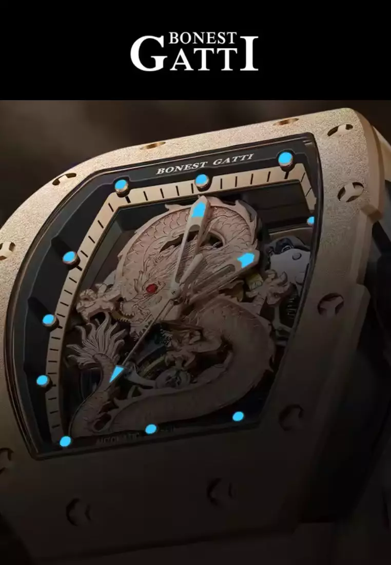 Automatic Unisex DRAGON Stainless Steel Watch, Rubber Strap