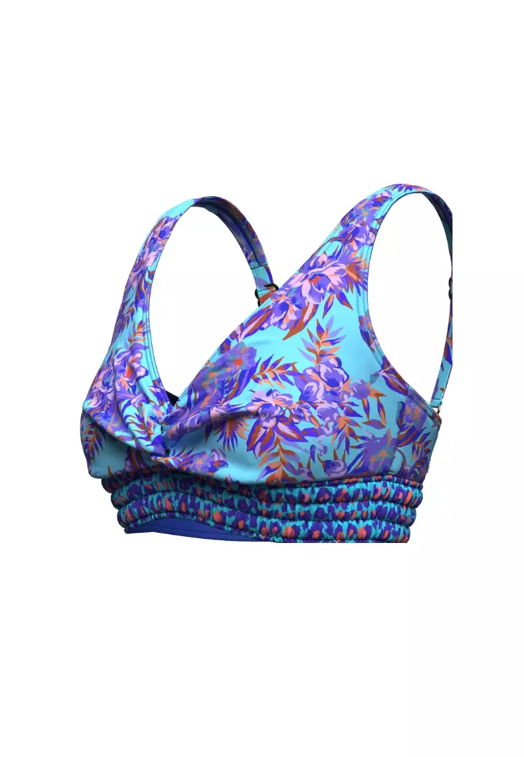Joyful Florals Blue Plus Cup Smocking Bikini Top