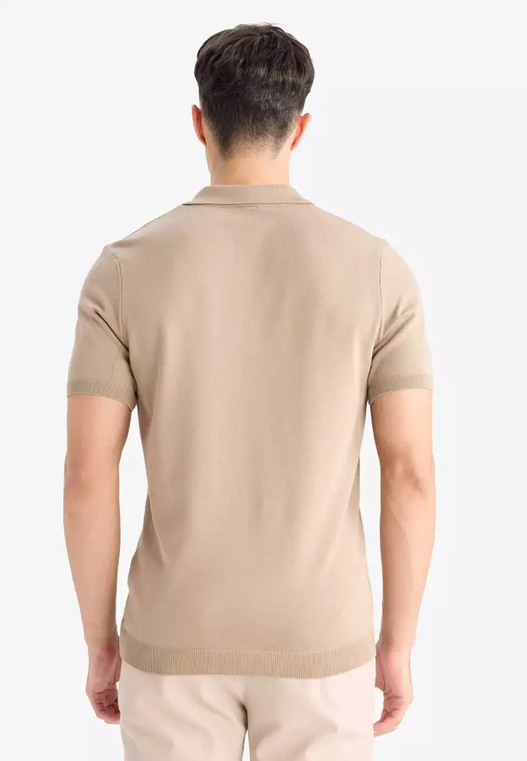 Standard Fit Polo Neck Short Sleeve Knitwear T-Shirt