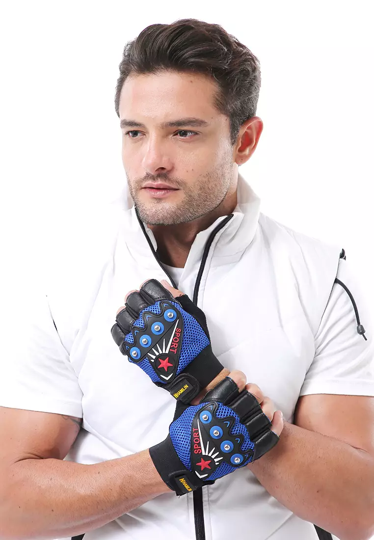Ellard Sarung Tangan Unisex Half Finger Sport Gloves Material Leather ORIGINAL - Blue