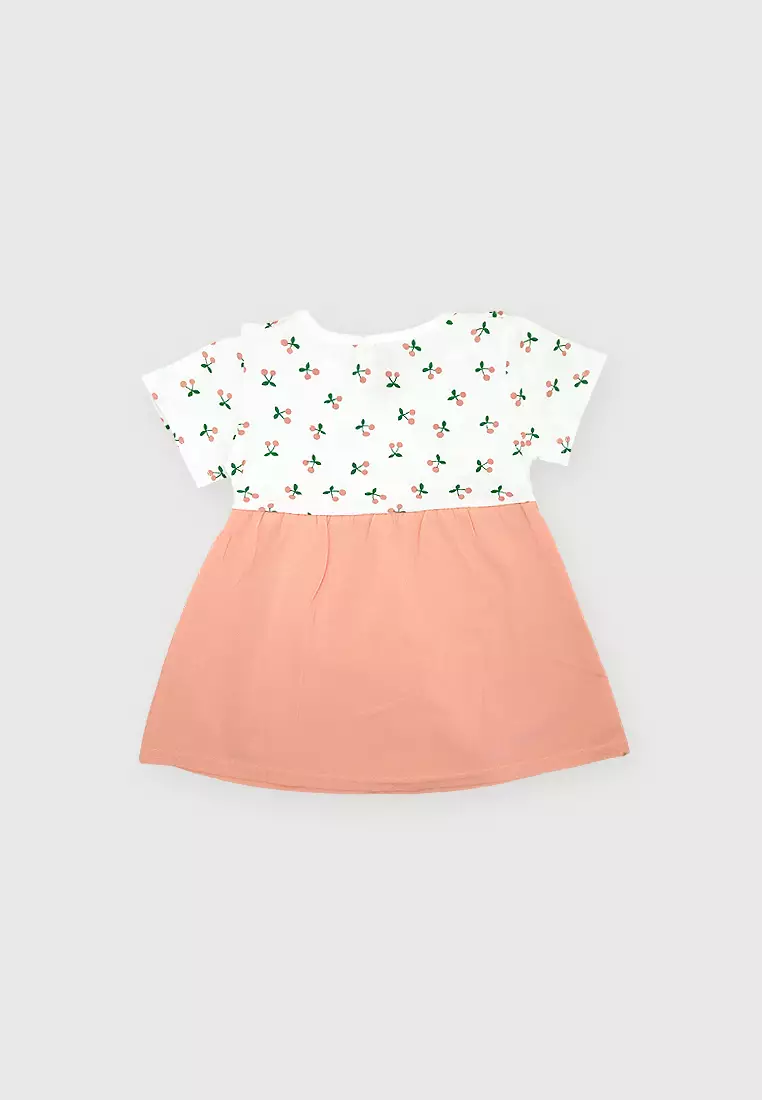 Dress Bayi Anak Perempuan Lengan Pendek Cherry Pom Pom Peterpan Collar Korean Style Import 4339 Venrz Pink