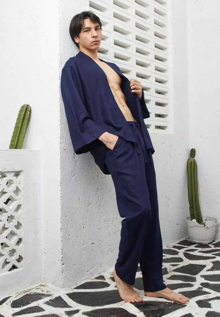 Naples Celana Panjang Linen Pria  Navy| Linen Long Pants Men Navy