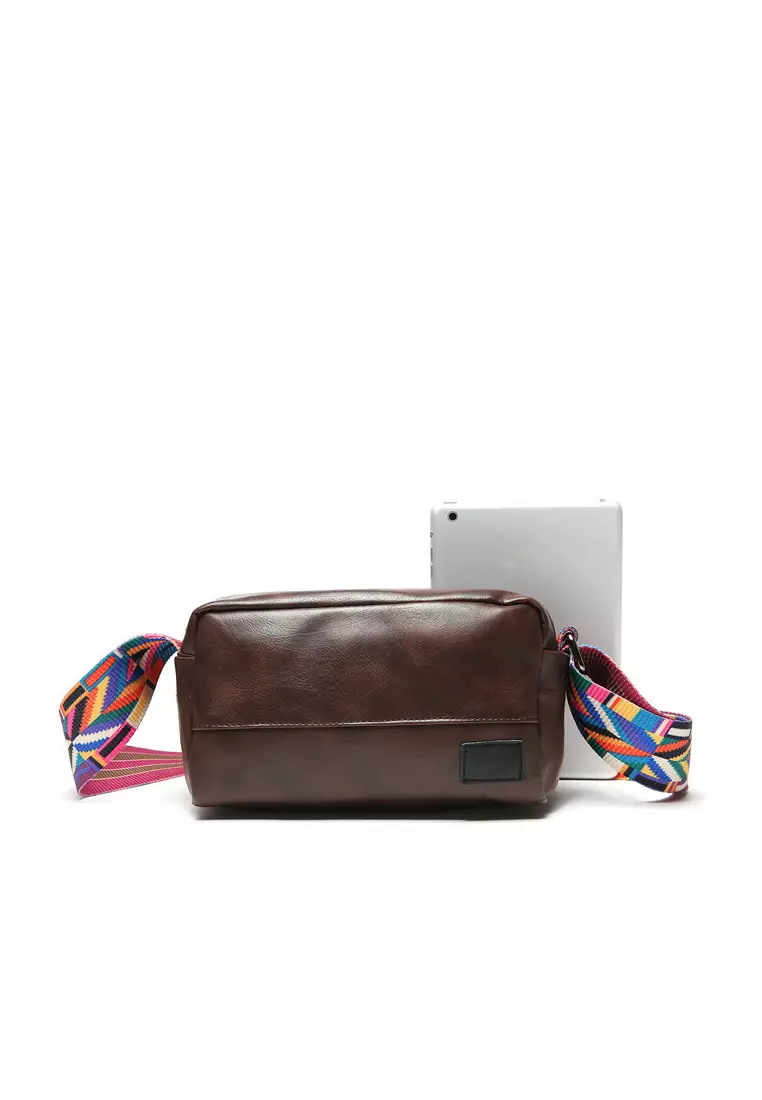 Buy Lara Unisex Colored Strap Messenger Crossbody Couple Bag Coffee