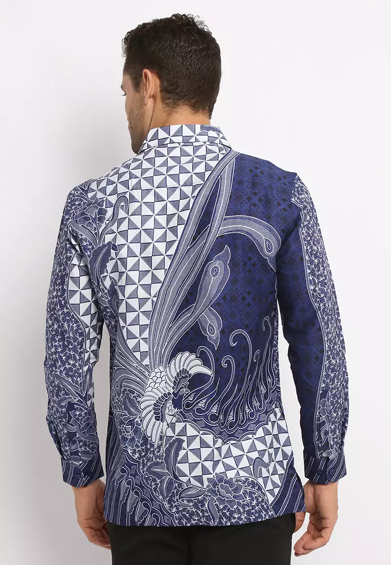 MAGINOT WARDANA BLUE Batik MOTIF TIMBUL DOBBY Slim Fit Lengan Panjang