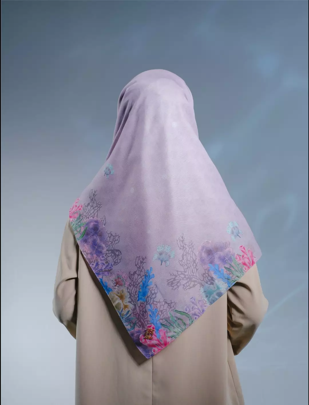 CASPIA Scarf Lilac - Kerudung Hijab Segiempat Motif With BOX - Bahan Nesla - Ukuran 115x115