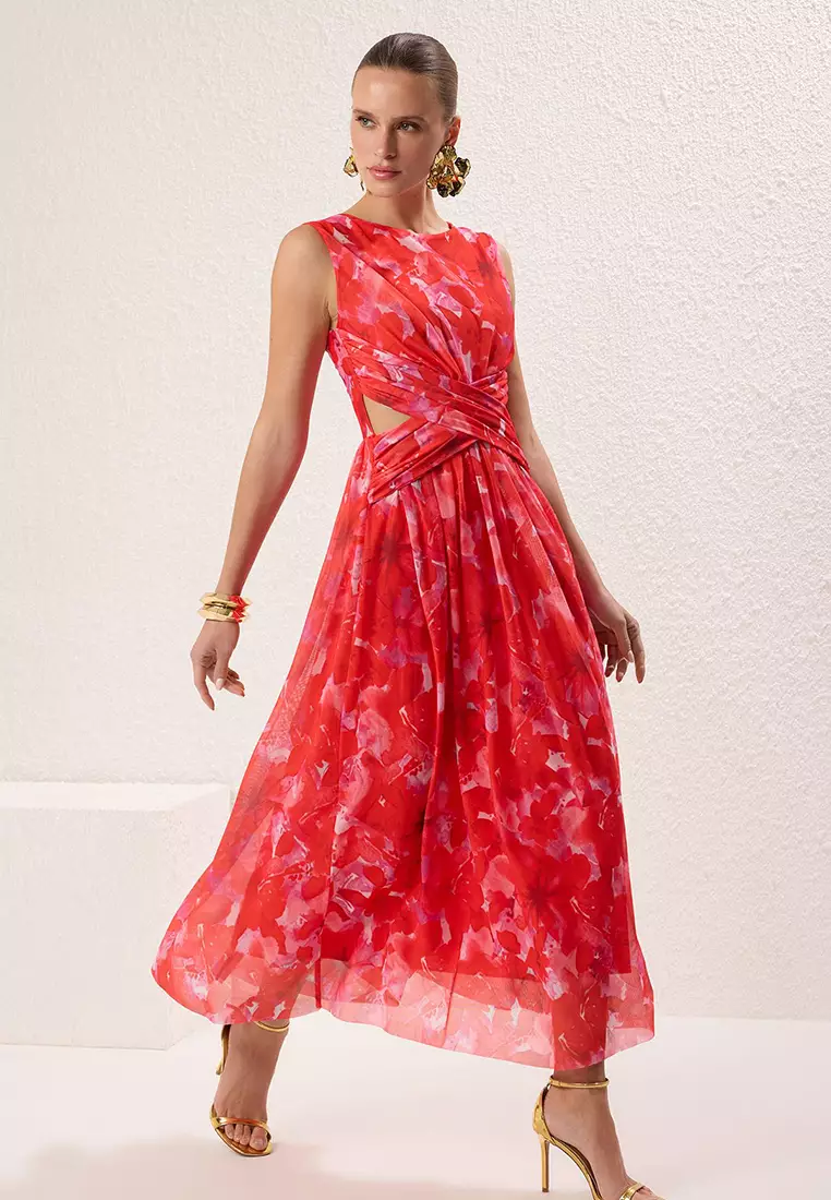 Pink-Multicolored A-Line Cut Out/Window Detail Tulle Evening Prom Dress TPRSS24EL00022