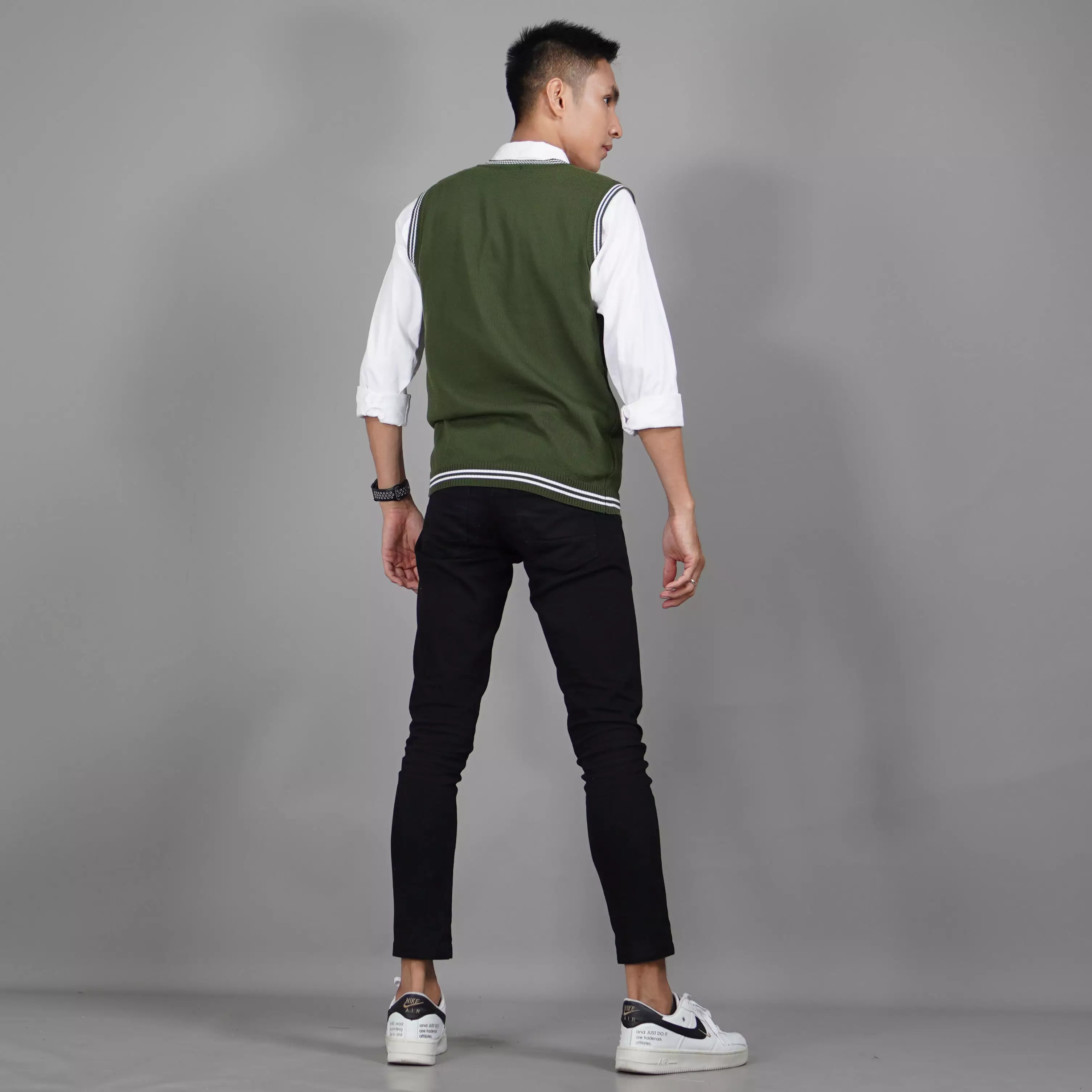 Rompi Rajut Pria Knit Vest Rompi Pria Gaya Korea Knit Outer Korean Style - ARMY