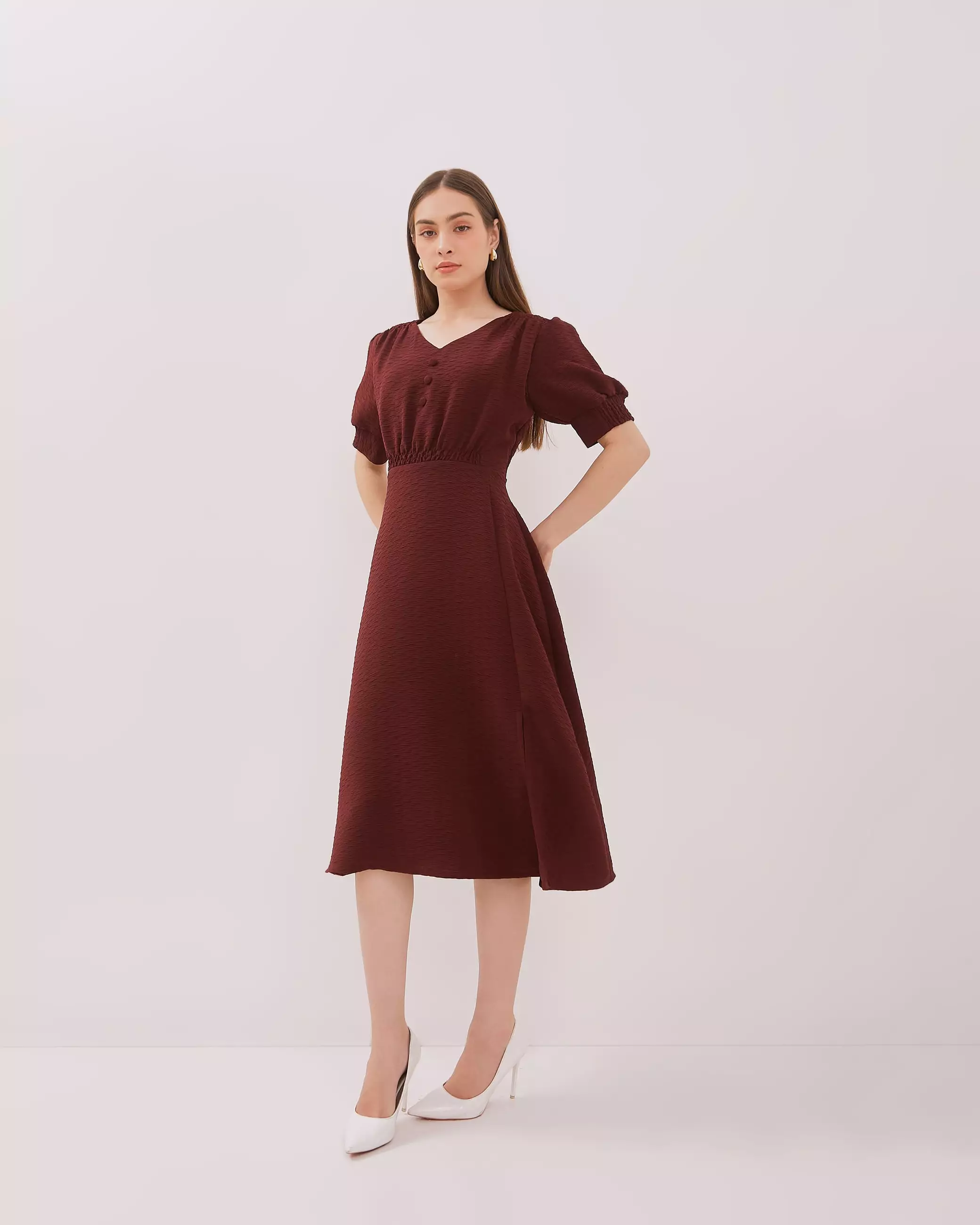 Urban Exchange Estella Midi Dress Maroon Warna Merah