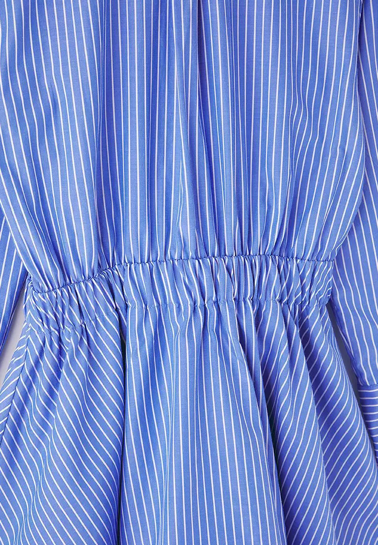 Striped Elastic Waist Poplin Dress