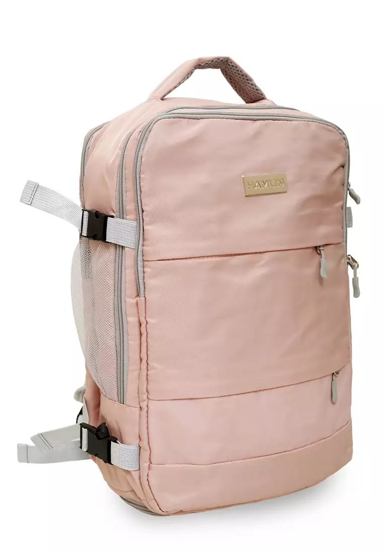 Afra Tas Ransel Wanita Motif Polos Casual Backpack Multifunction Large Compartment Material Nylon ORIGINAL - Pink
