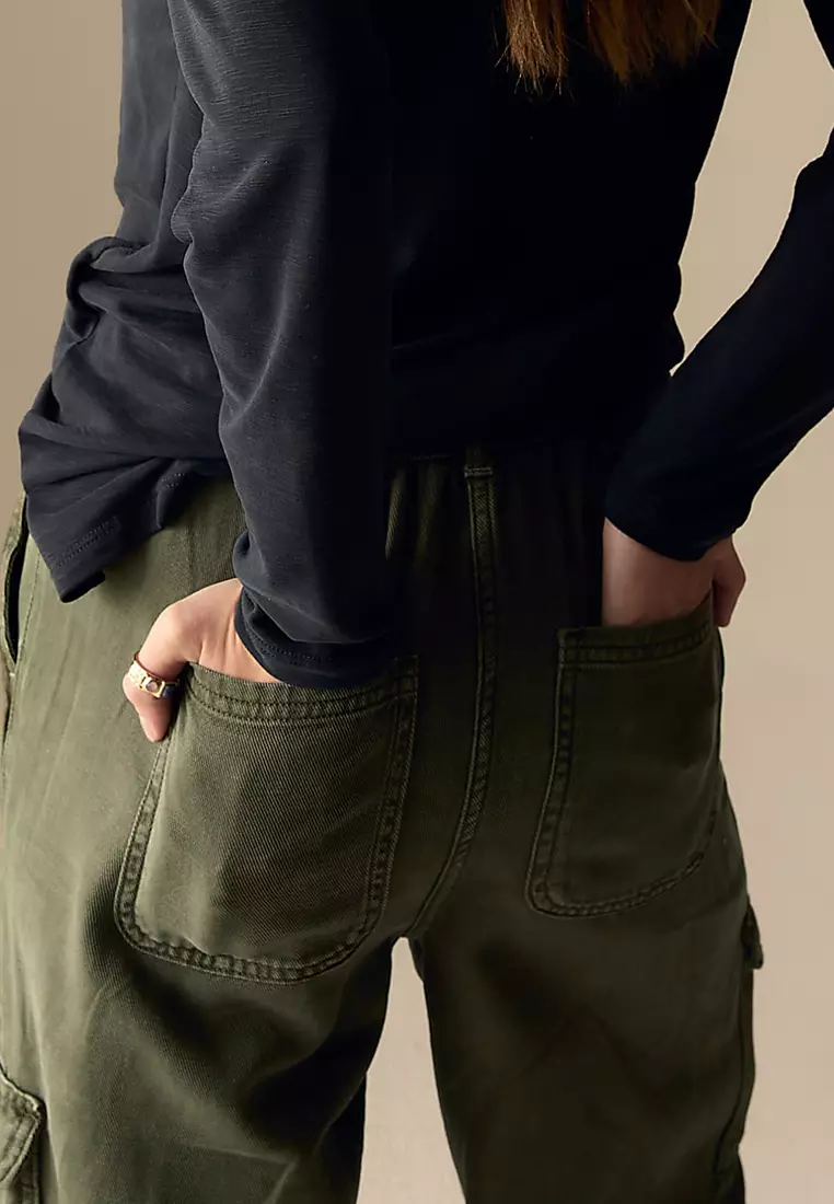 Cotton Blend Relaxed Wide Leg Trousers