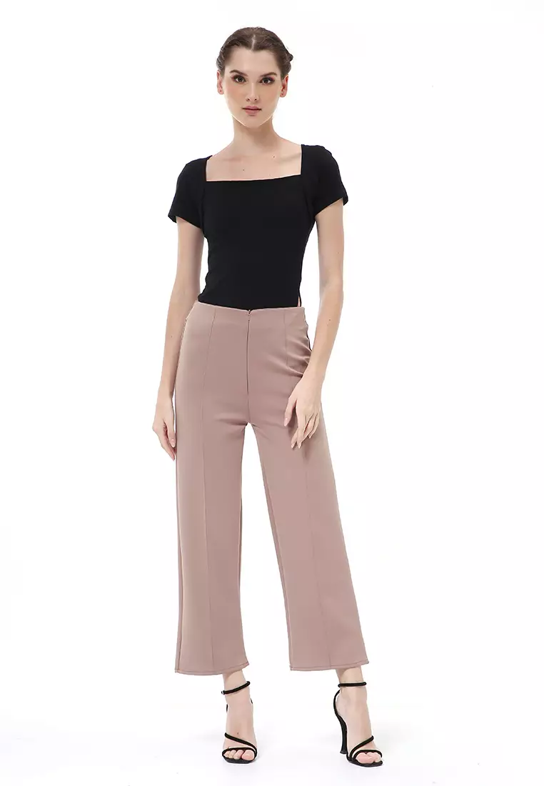 Stella Celana Kerja Wanita Long Pants Kulot Simple Design Material Scuba ORIGINAL - Mocca