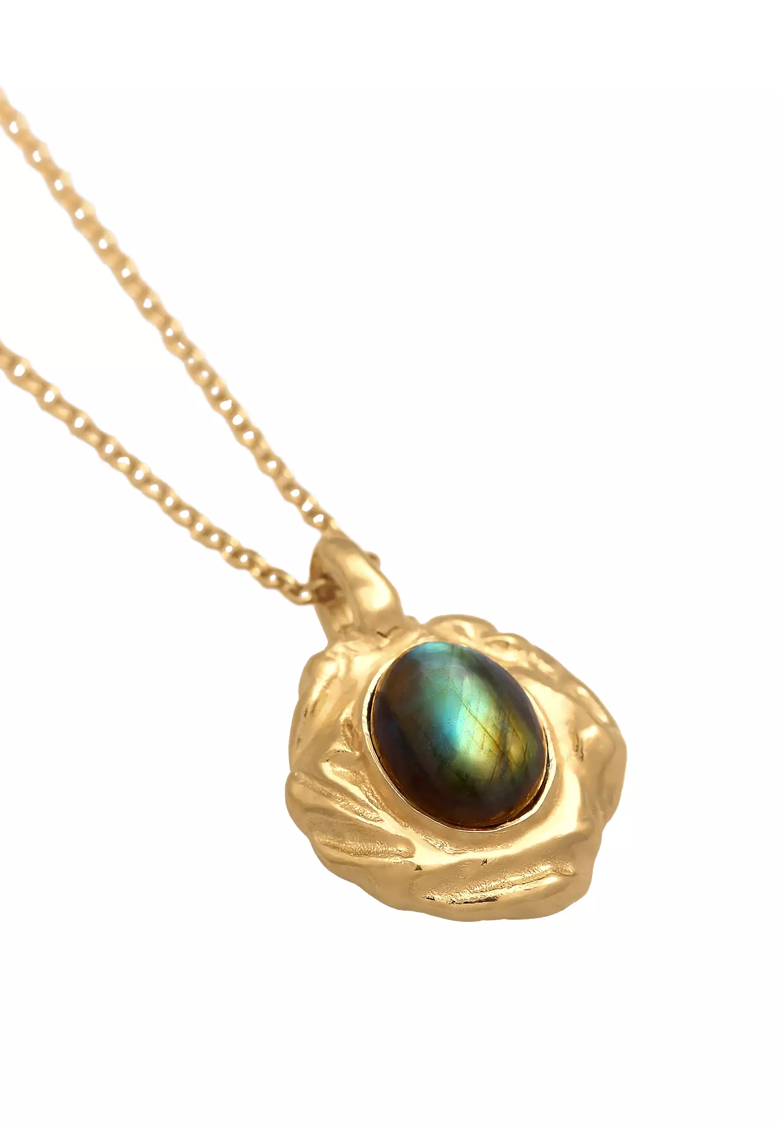 Necklace Organic Pendant Oval Labradorite Gemstone Gold Plated