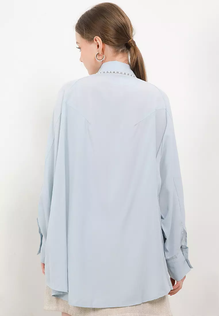 L/S Shirt W/ Pearl & Diamond On Collar