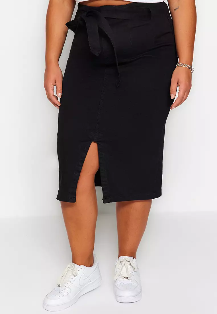 Plus size high outlet waisted midi pencil skirt