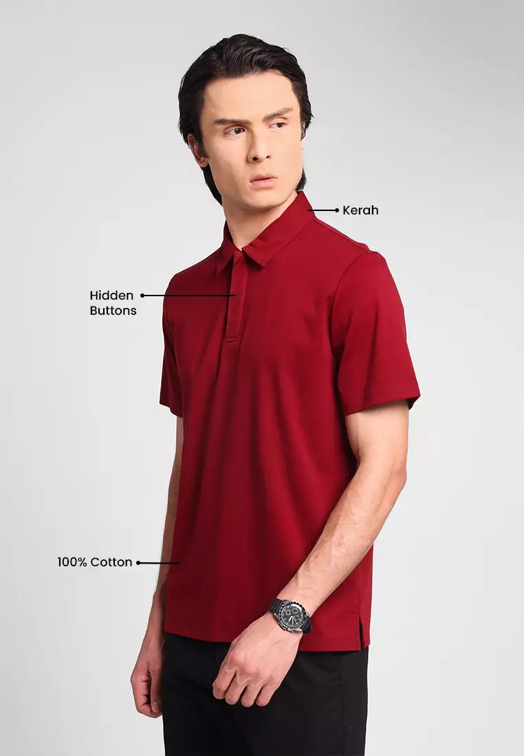 MANZONE - Polo Shirt Lengan Pendek Pria Otto 06 - Maroon Warna Maroon
