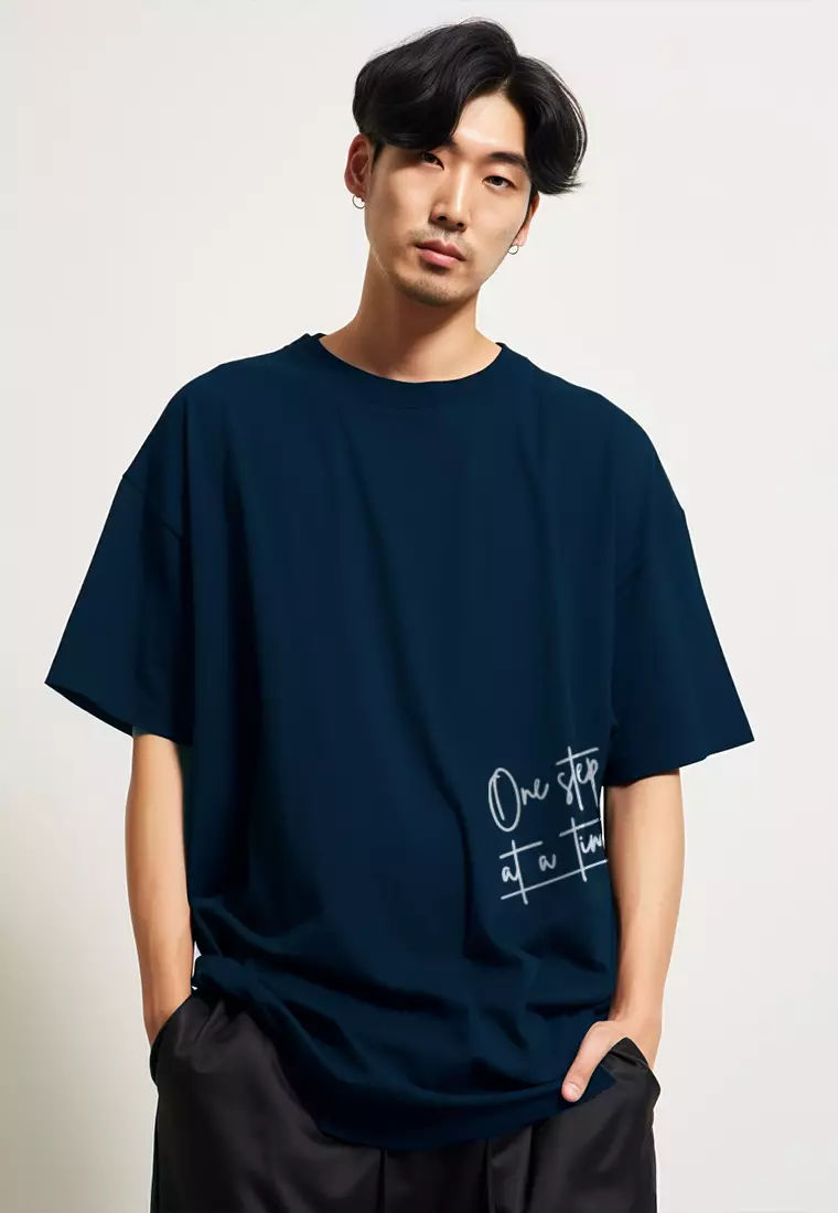 MTW06 kaos oversize keren scubalux "one step at a time" navy