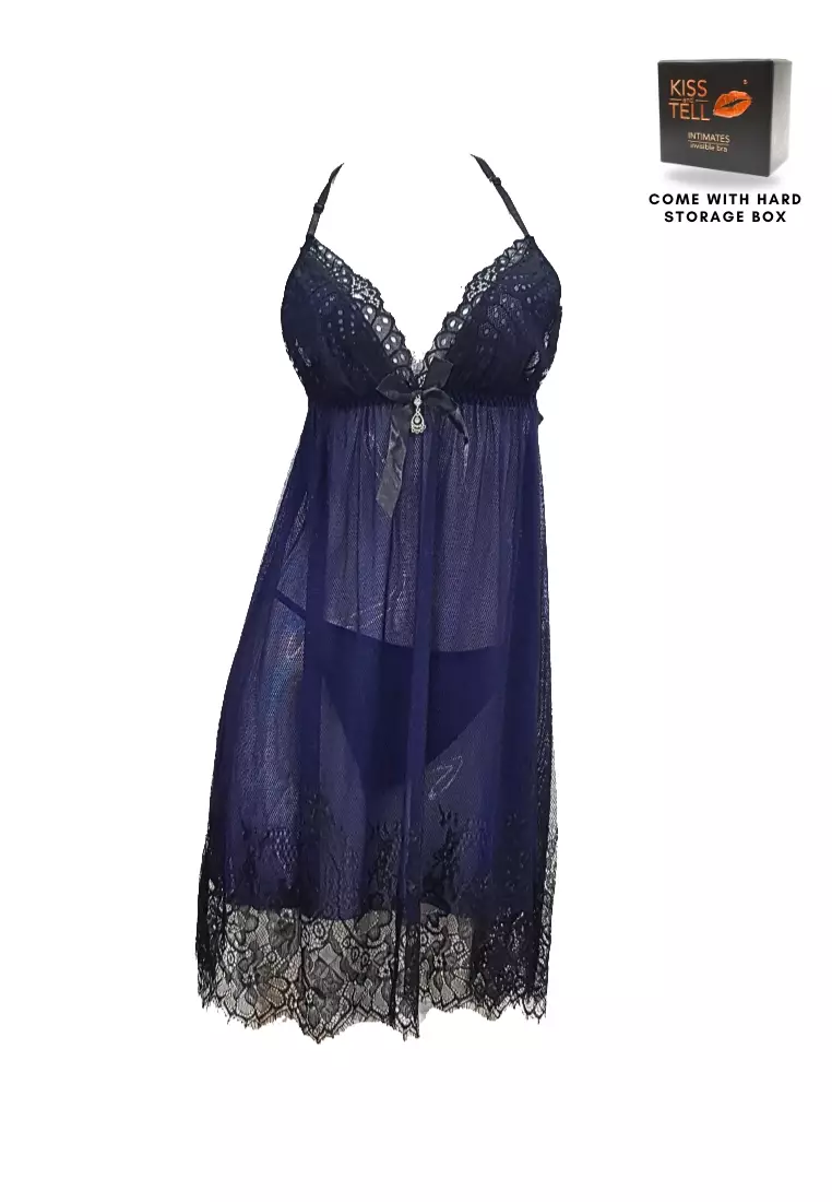 Premium Immy Lingerie Corset Night Gown Nighties Ribbon in Blue